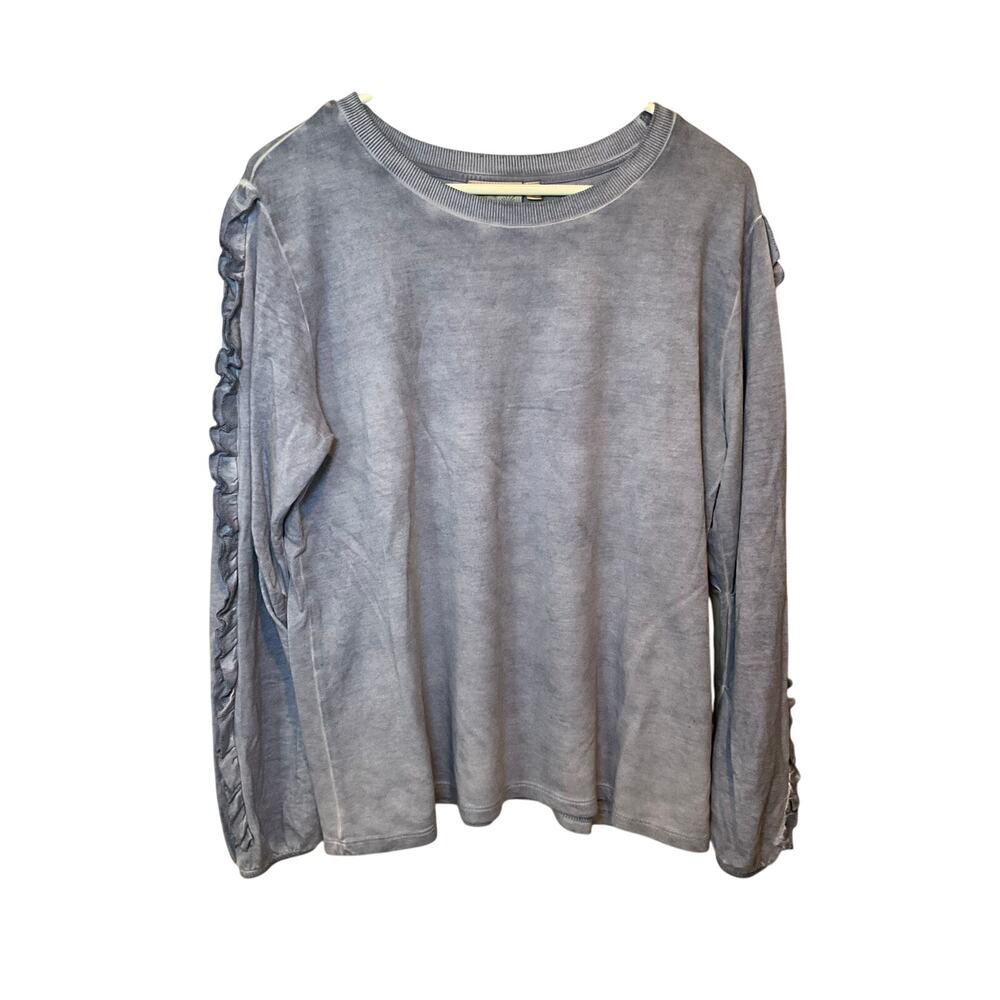 Dantelle‎ Ruffle Long Sleeve Shirt Round Neck Pullover Blue Womens Size M NEW